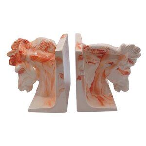 Vintage Handmade Native American Alaskan Clay Horse Head Bookends Swirled Design